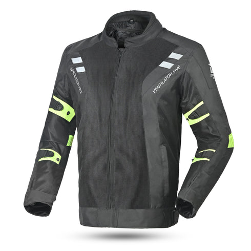 Three layered biker jacket displayed on a white background