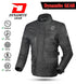 A black motorbike touring jacket with a standing collar, zipper details, and multiple pockets. It is displayed with a Dynamite Gear logo and icons indicating water resistance, thermal insulation, and breathability.