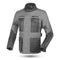Front of a grey motorbike touring jacket with a 3-layer air ventilator system, multiple pockets, and reflective detailing.