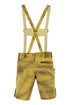 Yellow denim shorts with suspenders on a white background