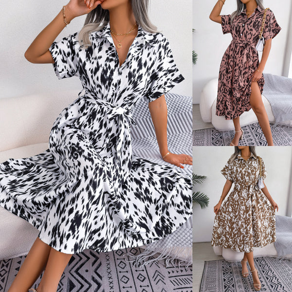 Women's Loose Leopard Print Lace-up Dress