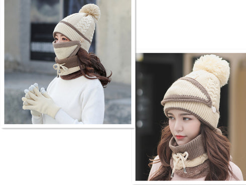 Winter Velvet Thick Bib Mask Gloves Set Wind Protection Set