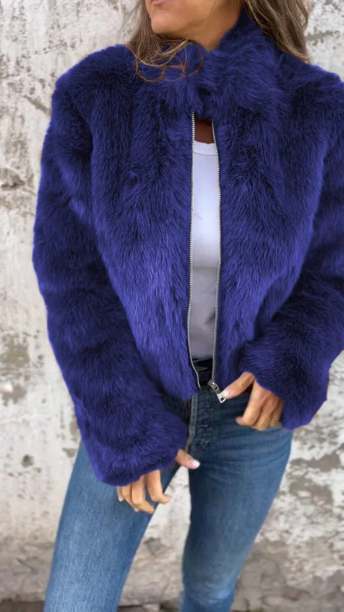 Fashion Plush Jacket Winter Women's Casual Zipper Fur Coat