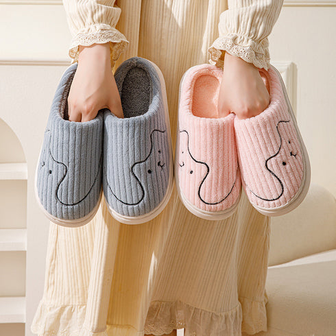 Indoor Non-Slip Mule Winter Warm Plush Shoes Striped Cat Slippers