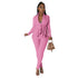 Womens Flounce Long Sleeve Pencil Pants Suit Set Narrow V-Neck