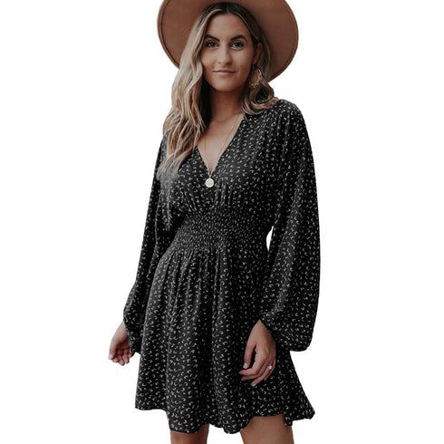 Women's Polka Print Long Sleeve A-line Dress
