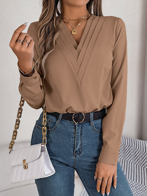 Women's Fashion V-Neck Long Sleeve Shirt for Office