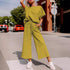yellow Jumpsuit, short sleeves, wide trouser with string closure