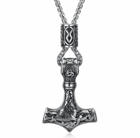 Men's Nordic Vikings Hammer Rune Pendant Necklace