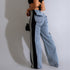 Women's High Waist Elastic Straight Leg Trousers Denim Wide Leg Pants Streetwear