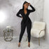 Womens Flounce Long Sleeve Pencil Pants Suit Set Narrow V-Neck