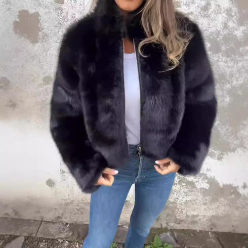 Fashion Plush Jacket Winter Women's Casual Zipper Fur Coat