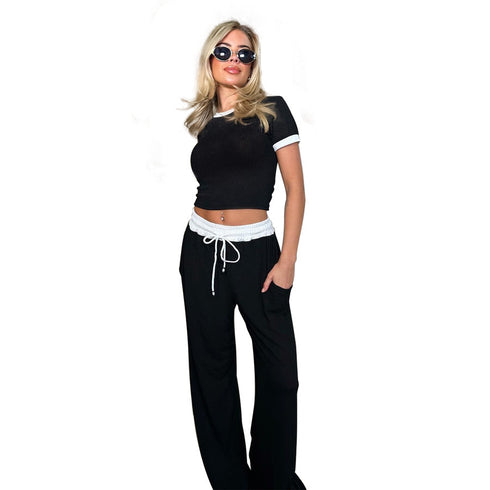 Women's Fashion Casual Wide-leg Pants Sports Fitness Gym Suit Set