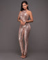 Women's Nude Back Jumpsuit Champagne Black