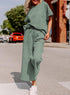 light green Jumpsuit, short sleeves, wide trouser with string closure