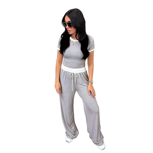 Women's Fashion Casual Wide-leg Pants Sports Fitness Gym Suit Set