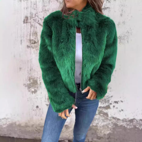 Fashion Plush Jacket Winter Women's Casual Zipper Fur Coat
