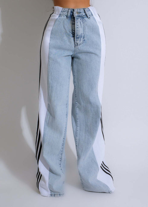 Women's High Waist Elastic Straight Leg Trousers Denim Wide Leg Pants Streetwear