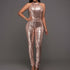 Women's Nude Back Jumpsuit Champagne Black