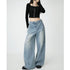 Women's Loose Wide Leg Draping Mop Slimming High Waist Denim Trousers