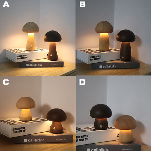 Home Decor Wooden Cute Mushroom LED Night Light With Touch Switch