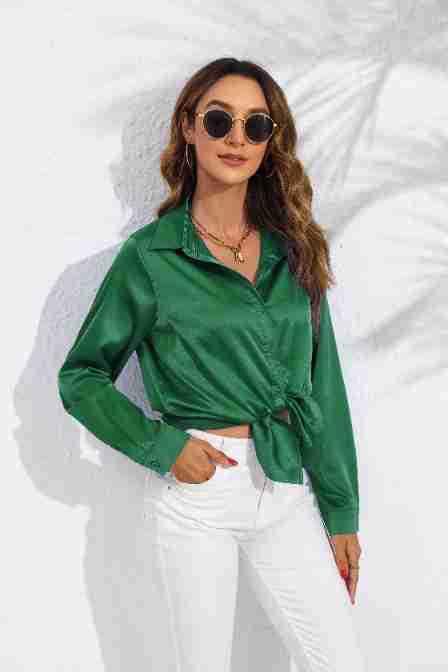 Women's Solid Colour Satin Long Sleeve Blouse
