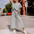 Grey Jumpsuit, short sleeves, wide trouser with string closure