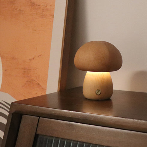 Home Decor Wooden Cute Mushroom LED Night Light With Touch Switch