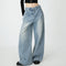 Women's Loose Wide Leg Draping Mop Slimming High Waist Denim Trousers