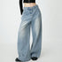 Women's Loose Wide Leg Draping Mop Slimming High Waist Denim Trousers