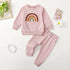 Kid's Four-color Embroidery Rainbow Shirt Fake Drawstring Trousers Two-piece Set