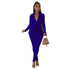 Womens Flounce Long Sleeve Pencil Pants Suit Set Narrow V-Neck