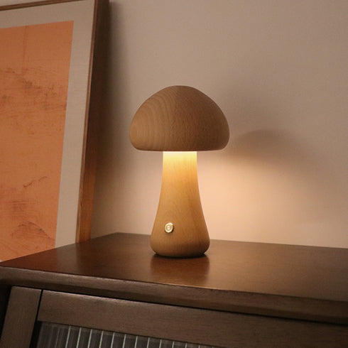 Home Decor Wooden Cute Mushroom LED Night Light With Touch Switch