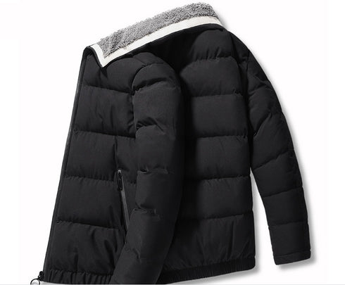 back view of a black puffer jacket