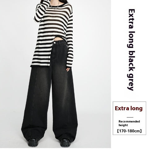 Women's Loose Wide Leg Draping Mop Slimming High Waist Denim Trousers